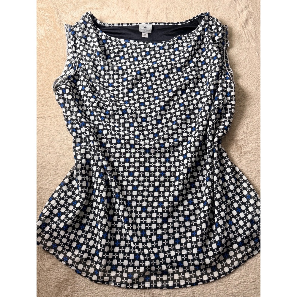 Worthington Woman 1X Sleeveless Cowl Neck Blouse Geometric Retro Mod Office